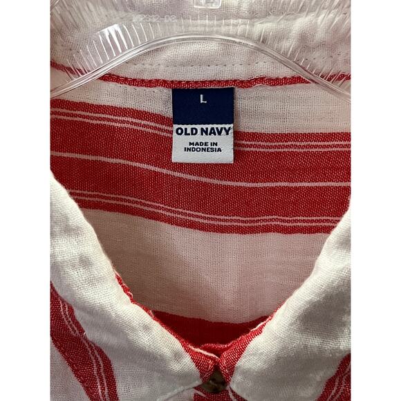 Red and white stripe gauze shirt -large - Picture 2 of 4